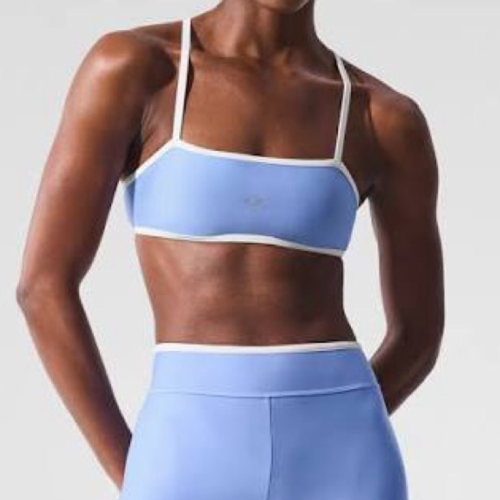 Alo Airlift Charger Bra Clear Blue with White Trim